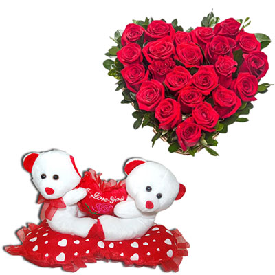 "Valentine Teddies BST 10236, Flower Arrangement - Click here to View more details about this Product
